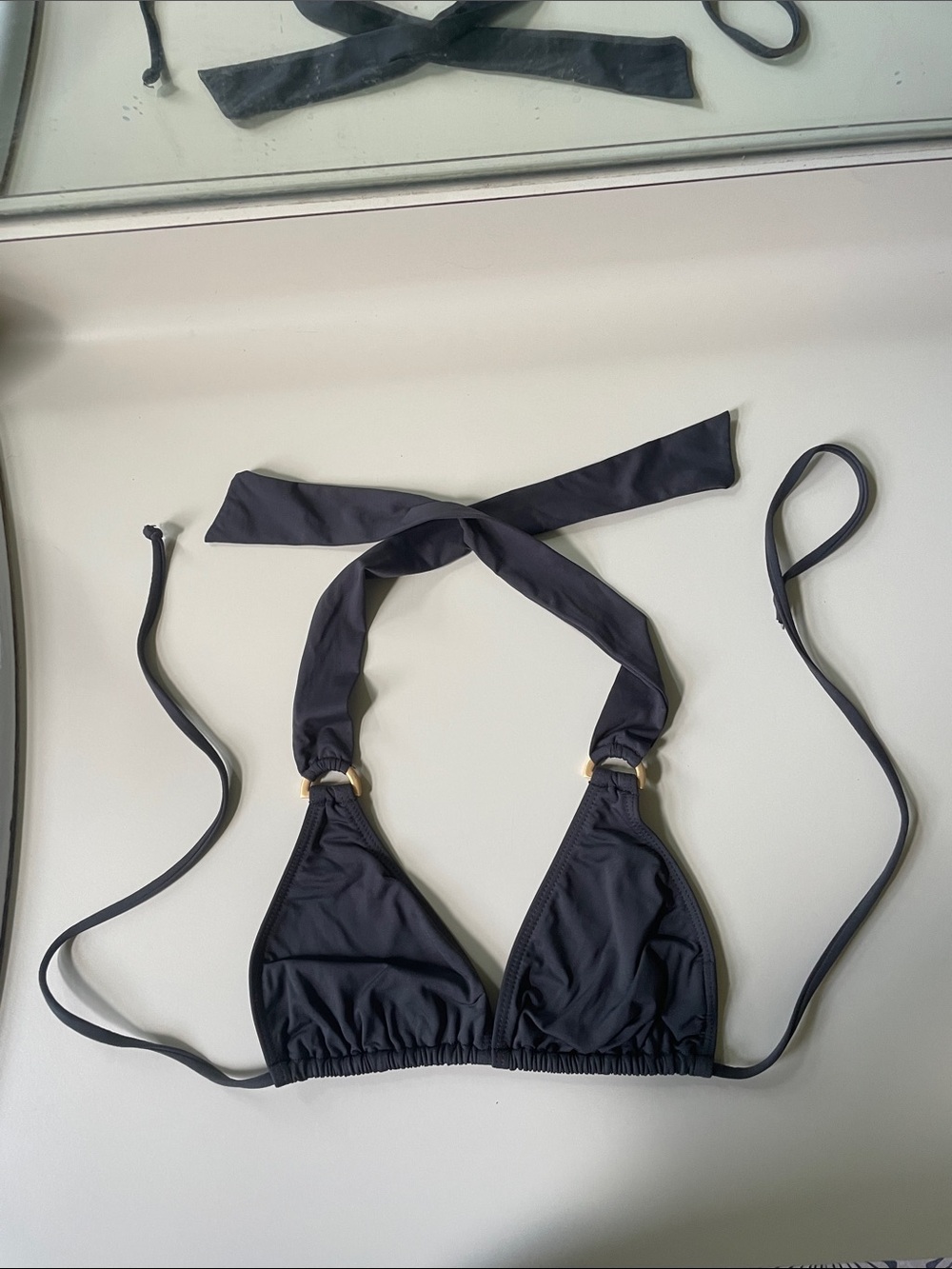 L Space Charcoal Halter Triangle Bikini Top, size S